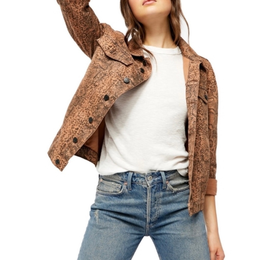 NWOT Free People NEW Snake Trucker Jean Jacket